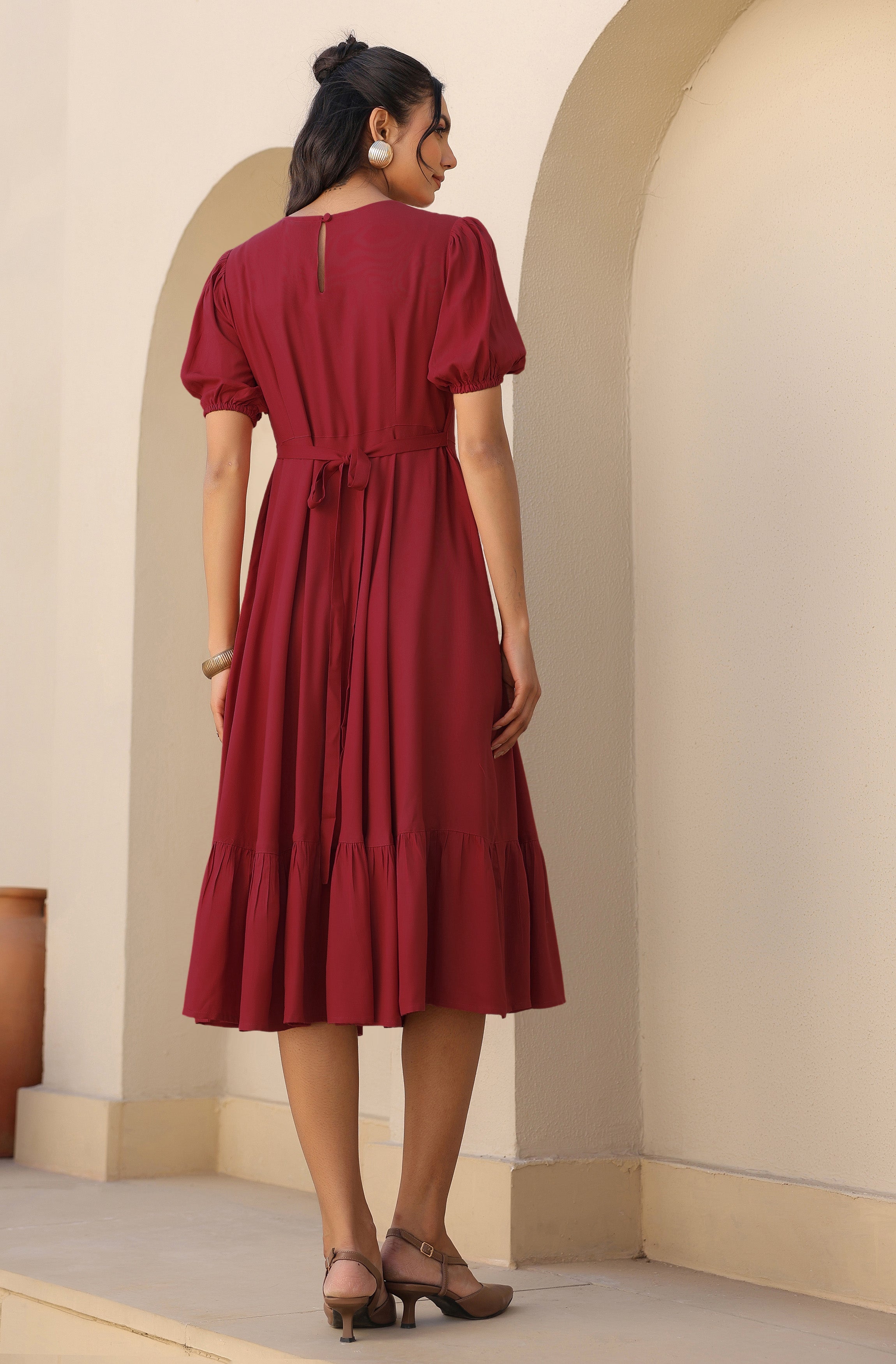 Janasya Dark Rayon Solid A-Line Dress - Distacart