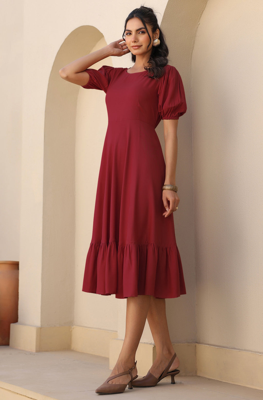 Janasya Dark Rayon Solid A-Line Dress - Distacart