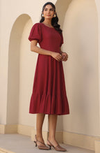 Janasya Dark Rayon Solid A-Line Dress - Distacart