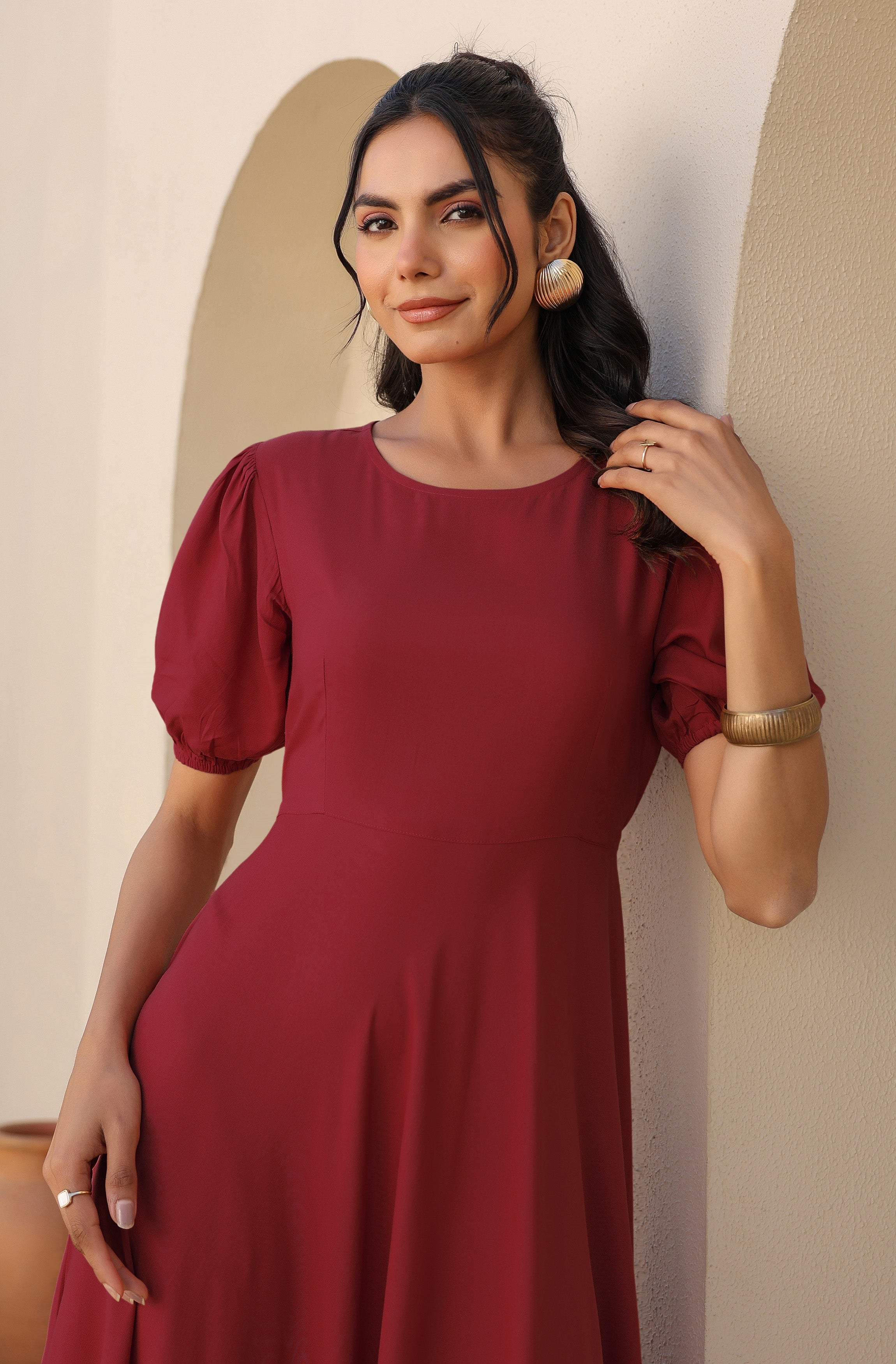 Janasya Dark Rayon Solid A-Line Dress - Distacart