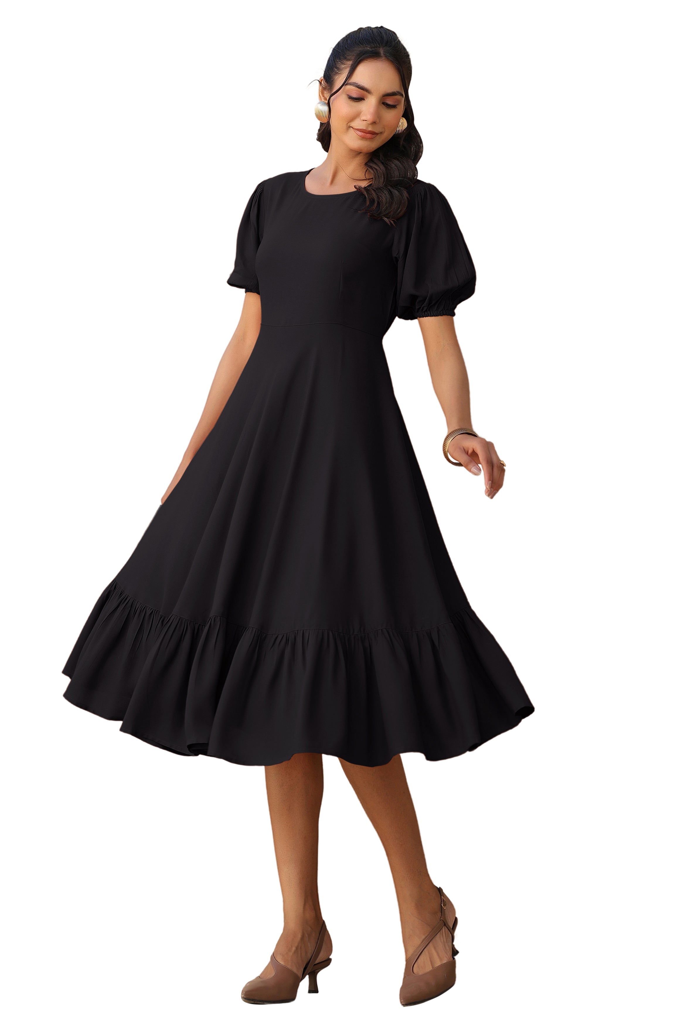 Janasya Dark Rayon Solid A-Line Dress - Distacart