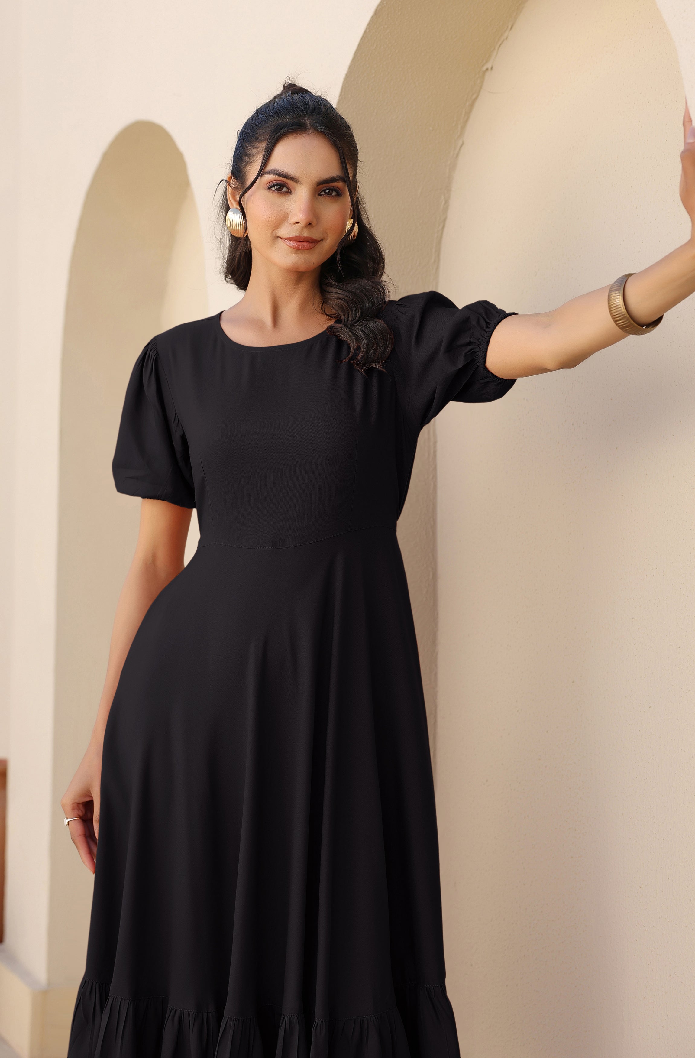 Janasya Dark Rayon Solid A-Line Dress - Distacart
