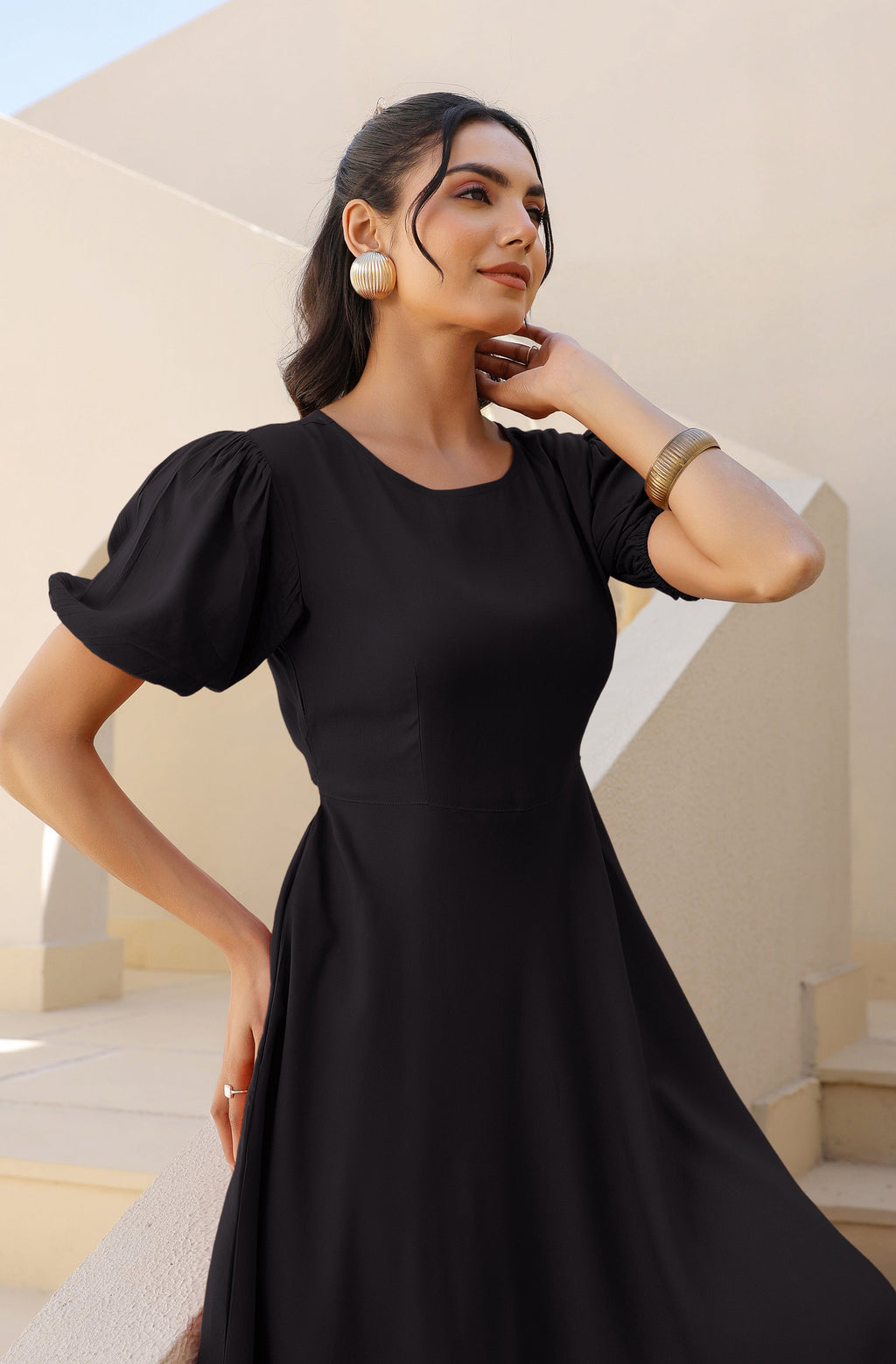 Janasya Dark Rayon Solid A-Line Dress - Distacart