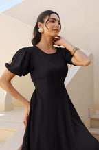 Janasya Dark Rayon Solid A-Line Dress - Distacart