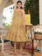 Janasya Bright Cotton Floral Tiered Dress - Distacart