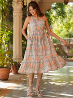 Janasya Light Cotton Floral Tiered Dress - Distacart