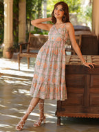 Janasya Light Cotton Floral Tiered Dress - Distacart