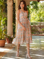 Janasya Light Cotton Floral Tiered Dress - Distacart