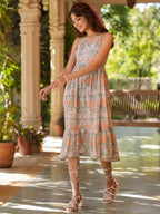 Janasya Light Cotton Floral Tiered Dress - Distacart