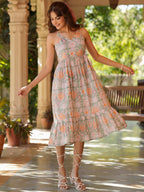 Janasya Light Cotton Floral Tiered Dress - Distacart