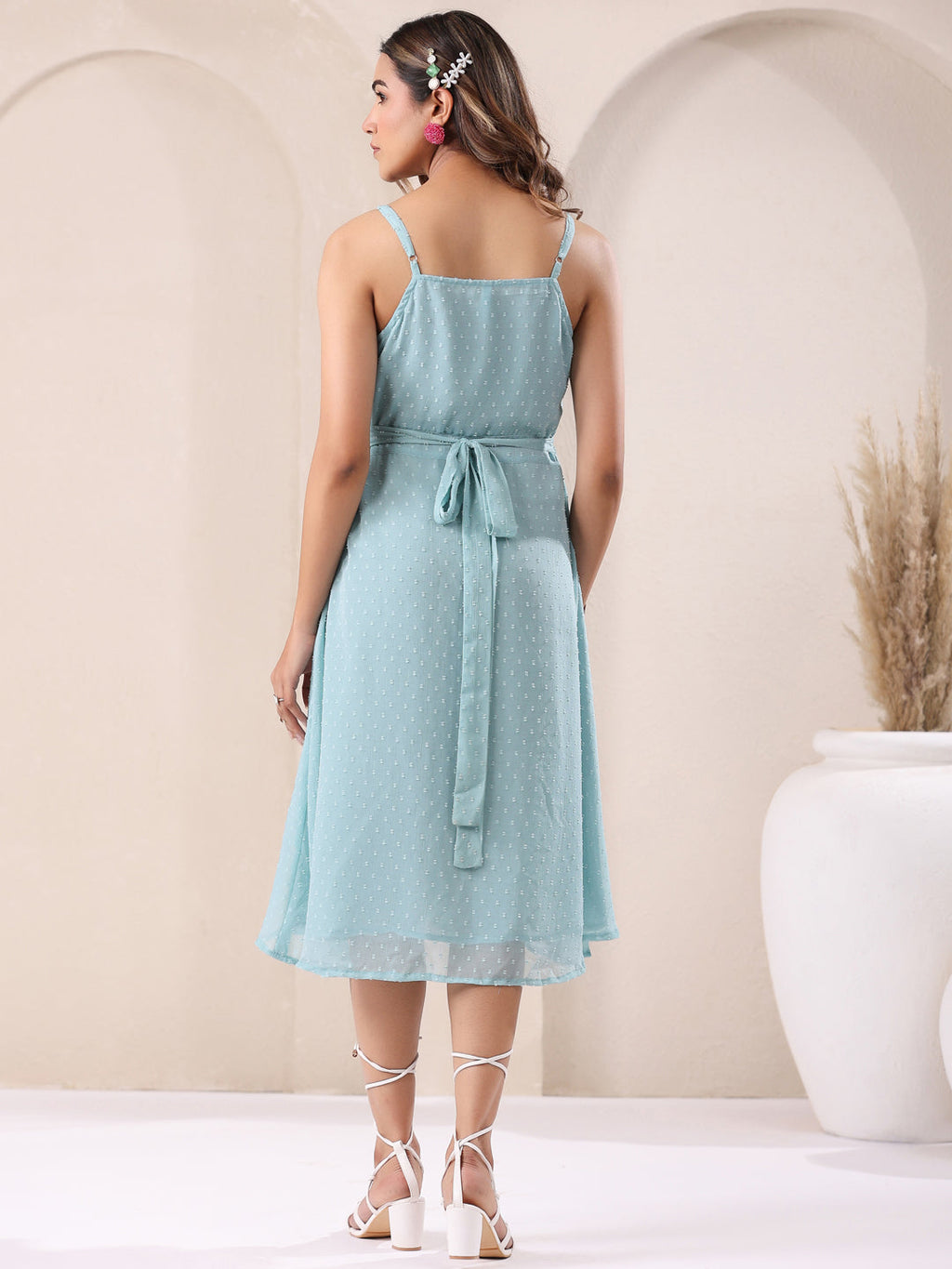 Janasya Light Dobby Chiffon Solid A-Line Dress - Distacart