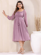 Janasya Light Dobby Chiffon Self Design Fit & Flare Dress - Distacart