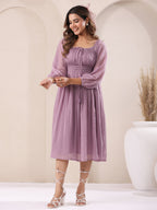 Janasya Light Dobby Chiffon Self Design Fit & Flare Dress - Distacart