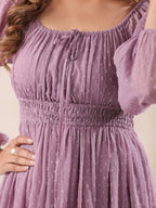 Janasya Light Dobby Chiffon Self Design Fit & Flare Dress - Distacart