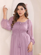 Janasya Light Dobby Chiffon Self Design Fit & Flare Dress - Distacart