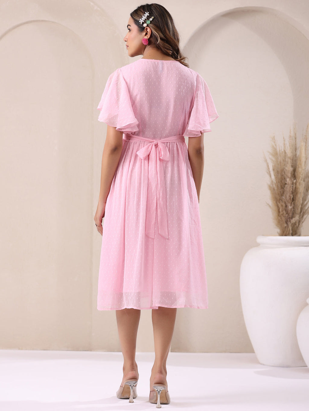 Janasya Light Dobby Chiffon Self Design A-Line Dress - Distacart