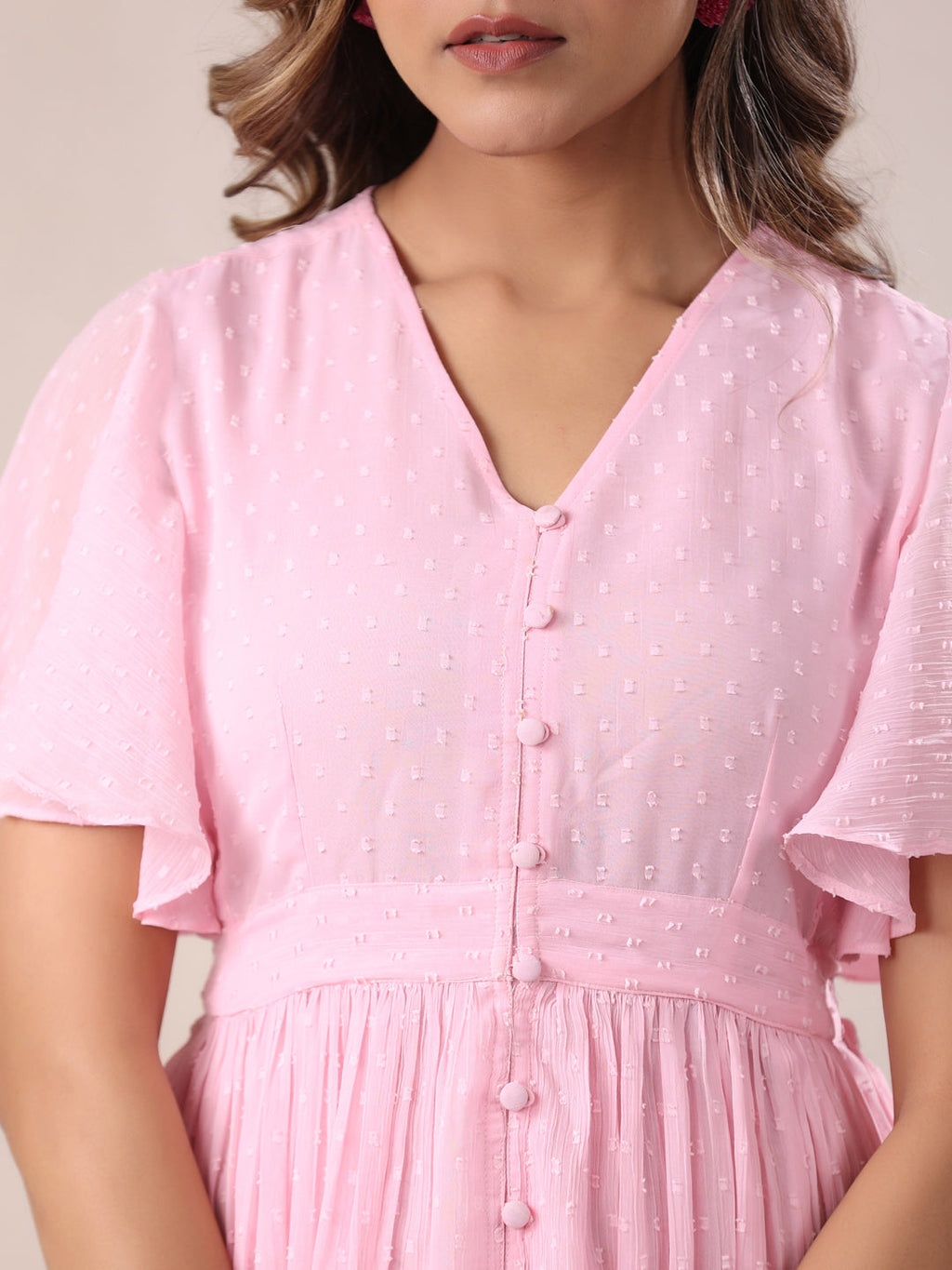 Janasya Light Dobby Chiffon Self Design A-Line Dress - Distacart