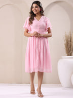Janasya Light Dobby Chiffon Self Design A-Line Dress - Distacart