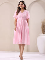 Janasya Light Dobby Chiffon Self Design A-Line Dress - Distacart