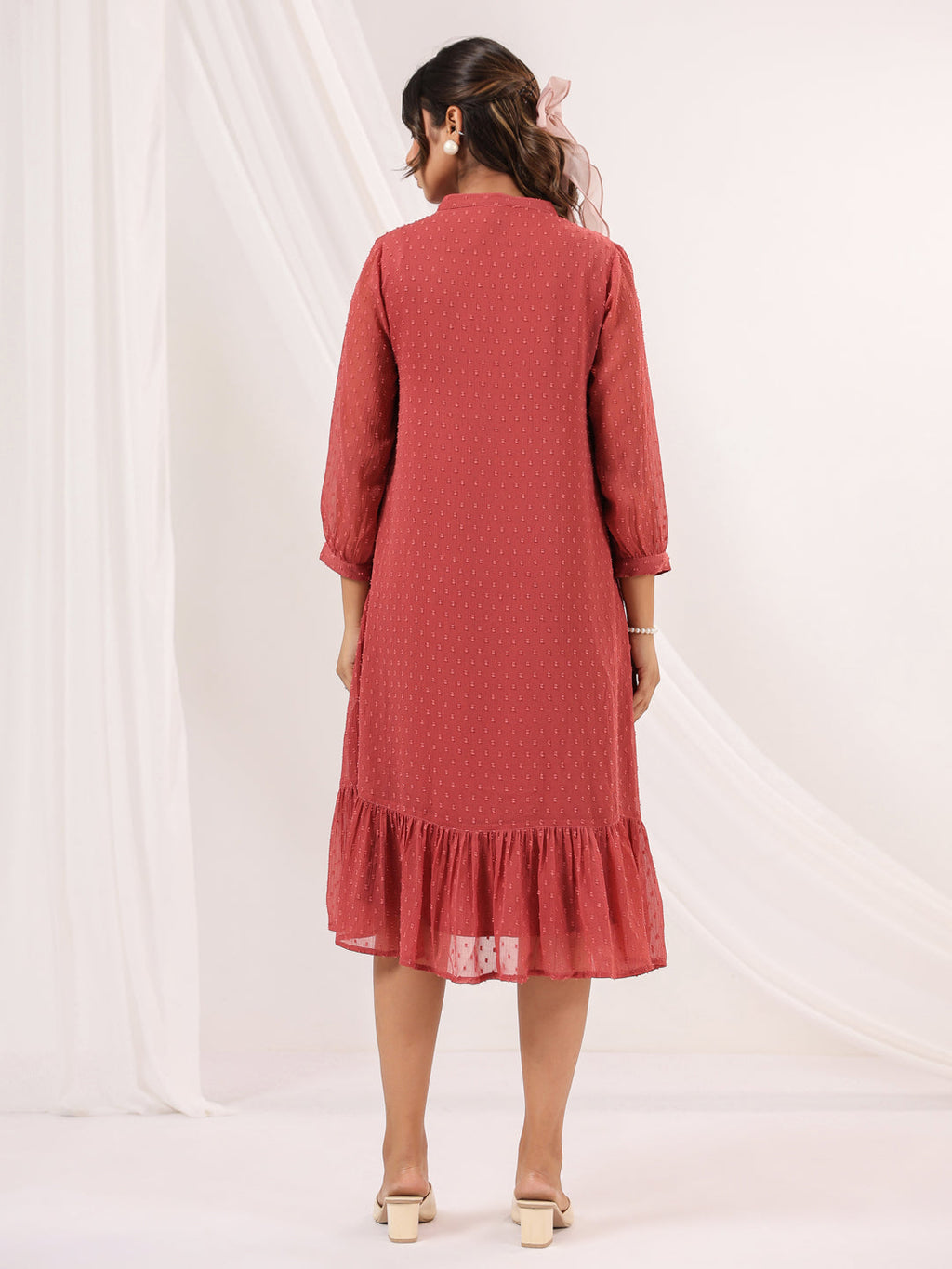 Janasya Dark Dobby Chiffon Embroidered Tiered Dress - Distacart