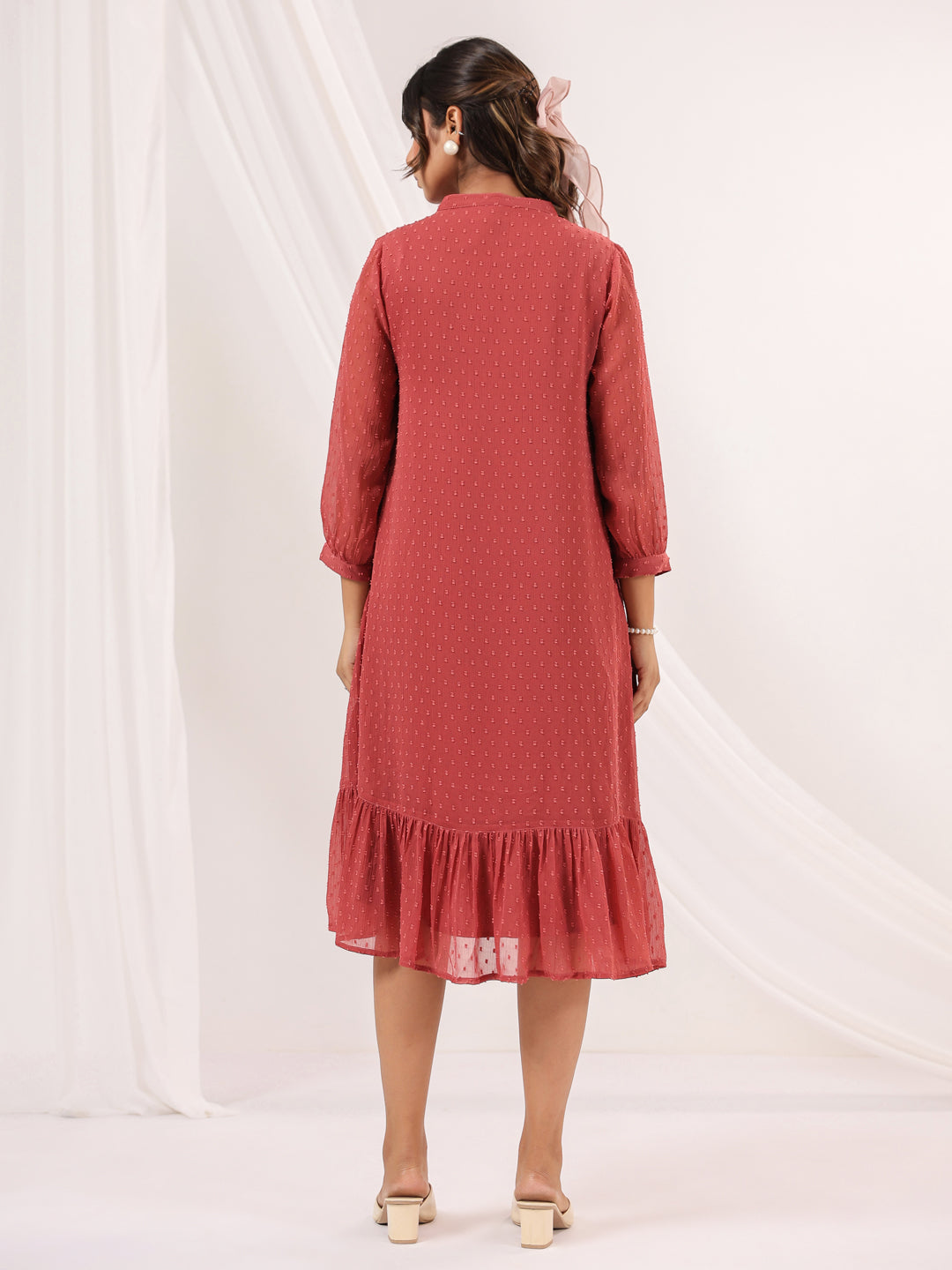 Janasya Dark Dobby Chiffon Embroidered Tiered Dress - Distacart
