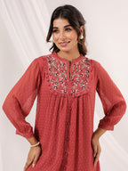 Janasya Dark Dobby Chiffon Embroidered Tiered Dress - Distacart