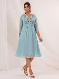 Janasya Light Dobby Chiffon Embroidered A-Line Dress - Distacart