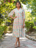 Janasya Bright Georgette Floral Tiered Dress - Distacart