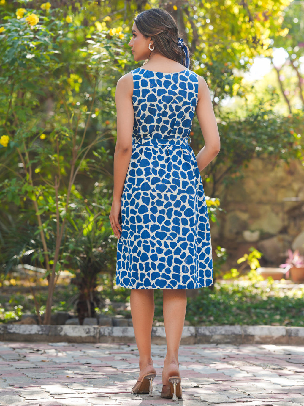 Janasya Dark Cotton Abstract A-Line Dress