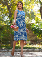 Janasya Dark Cotton Abstract A-Line Dress
