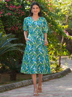 Janasya Bright Cotton Floral Fit & Flare Dress - Distacart