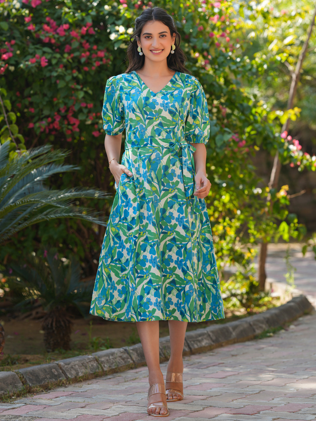 Janasya Bright Cotton Floral Fit & Flare Dress - Distacart