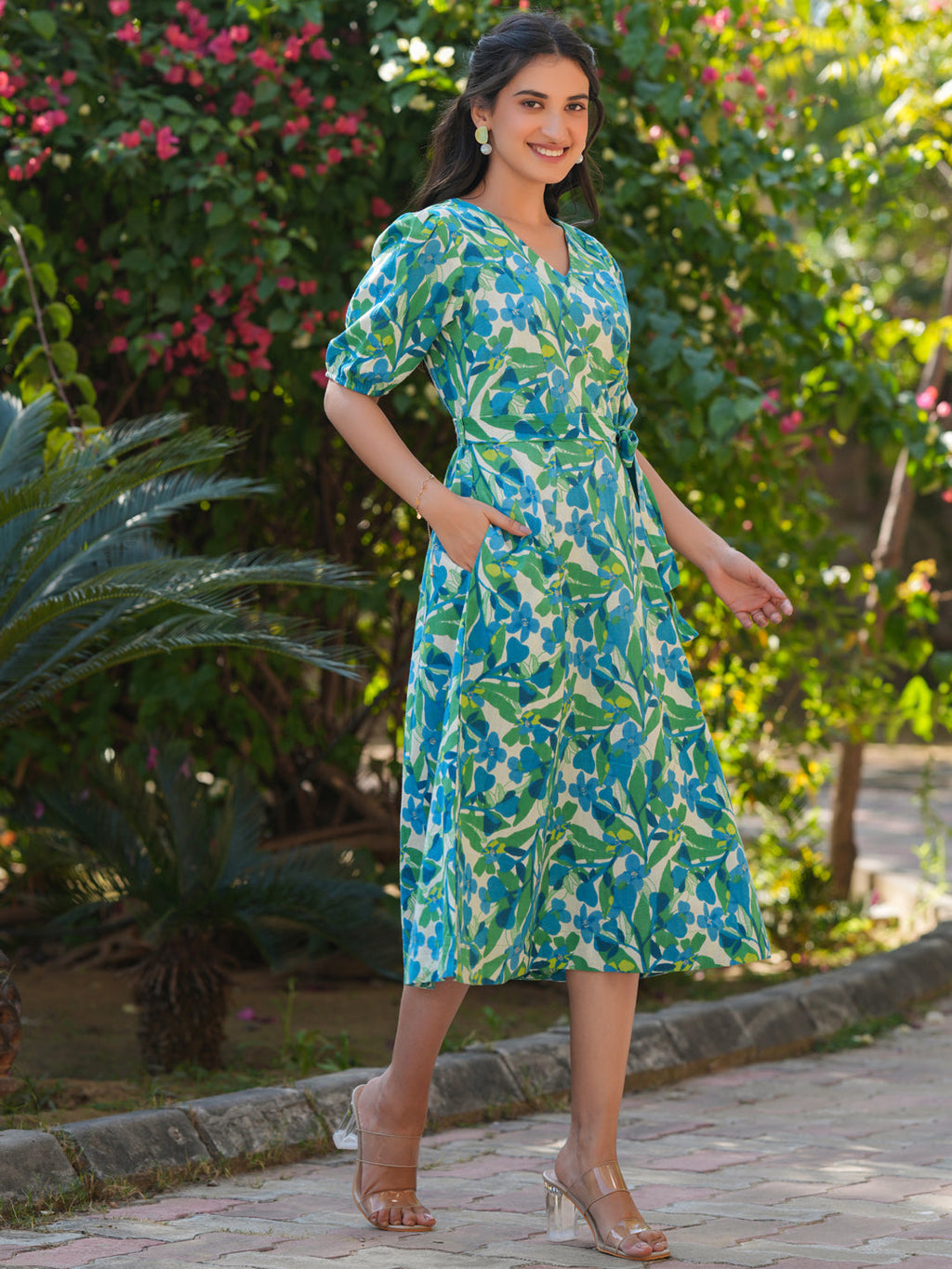 Janasya Bright Cotton Floral Fit & Flare Dress - Distacart