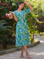 Janasya Bright Cotton Floral Fit & Flare Dress - Distacart