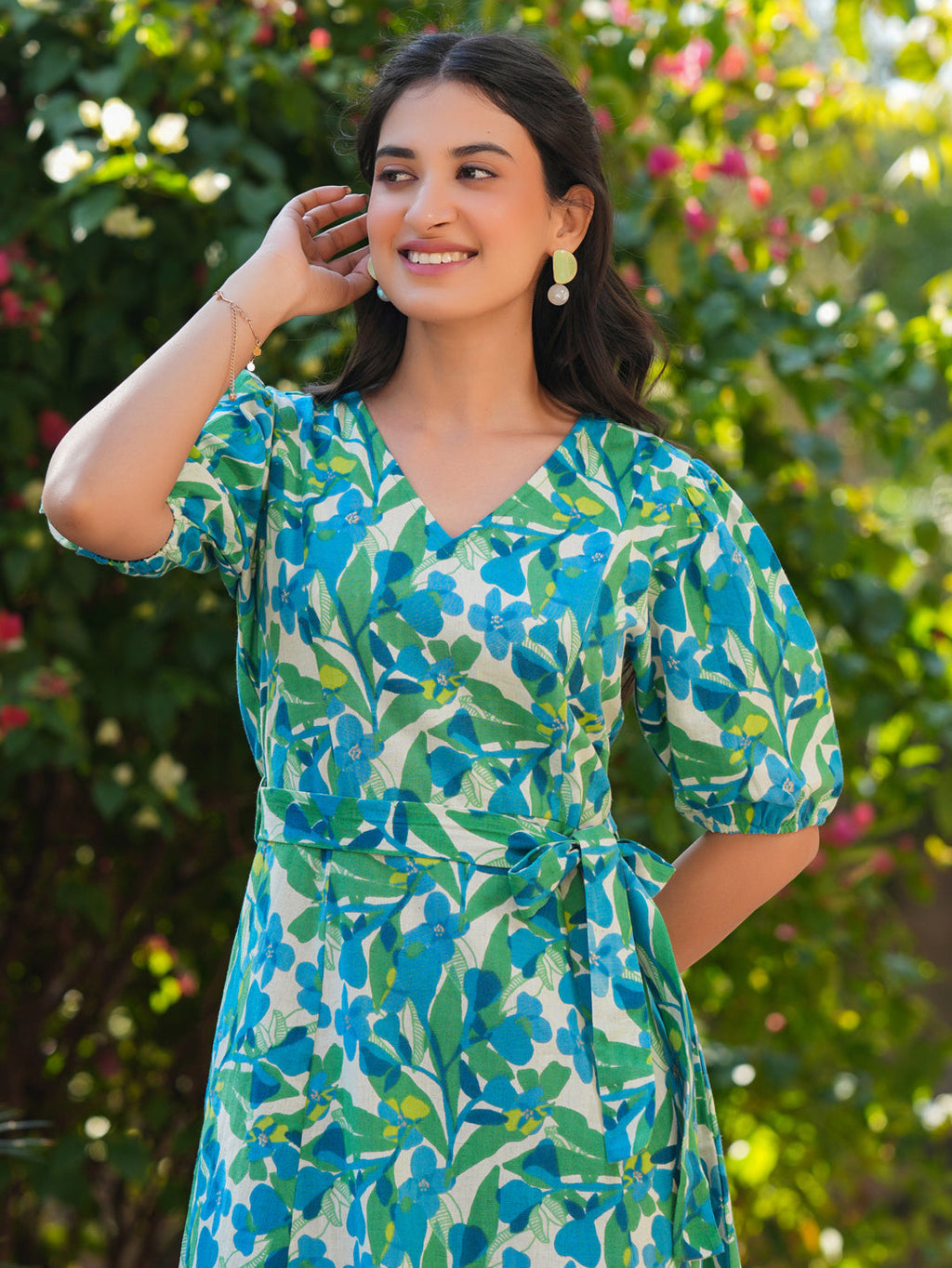 Janasya Bright Cotton Floral Fit & Flare Dress - Distacart