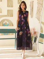 Janasya Dark Georgette Floral Gathered Dress - Distacart