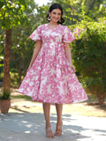 Janasya Light Cotton Floral Tiered Dress - Distacart