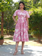 Janasya Light Cotton Floral Tiered Dress - Distacart