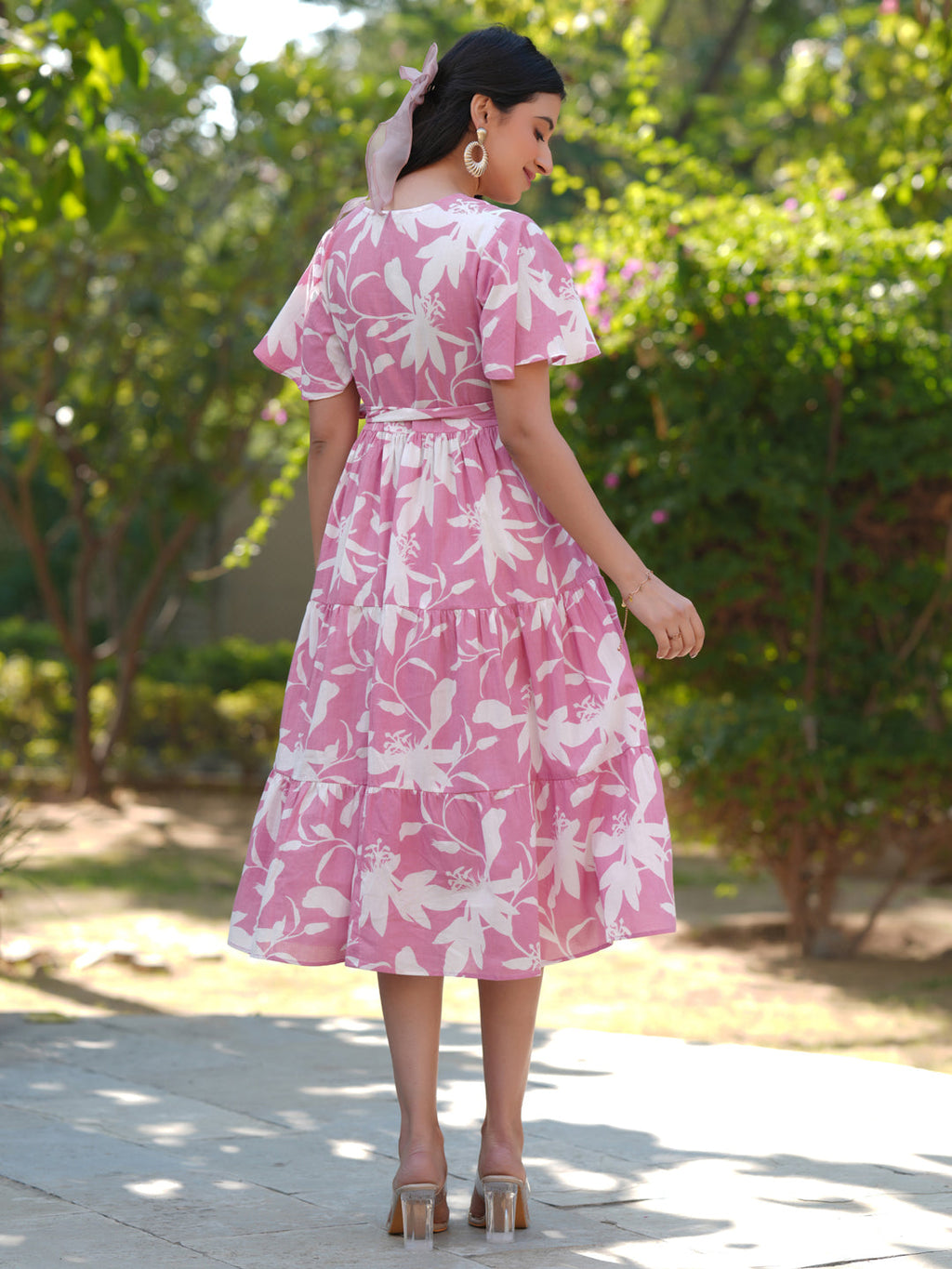 Janasya Light Cotton Floral Tiered Dress - Distacart