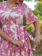 Janasya Light Cotton Floral Tiered Dress - Distacart