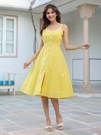 Janasya Bright Cotton Solid A-Line Dress - Distacart