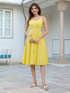 Janasya Bright Cotton Solid A-Line Dress - Distacart