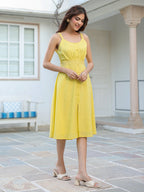 Janasya Bright Cotton Solid A-Line Dress - Distacart
