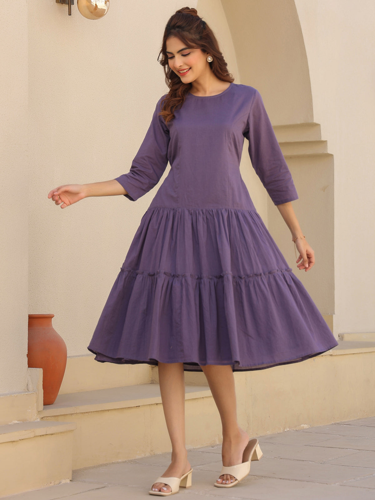 Janasya Light Cotton Solid A-Line DRESS - Distacart