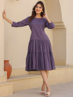 Janasya Light Cotton Solid A-Line DRESS - Distacart