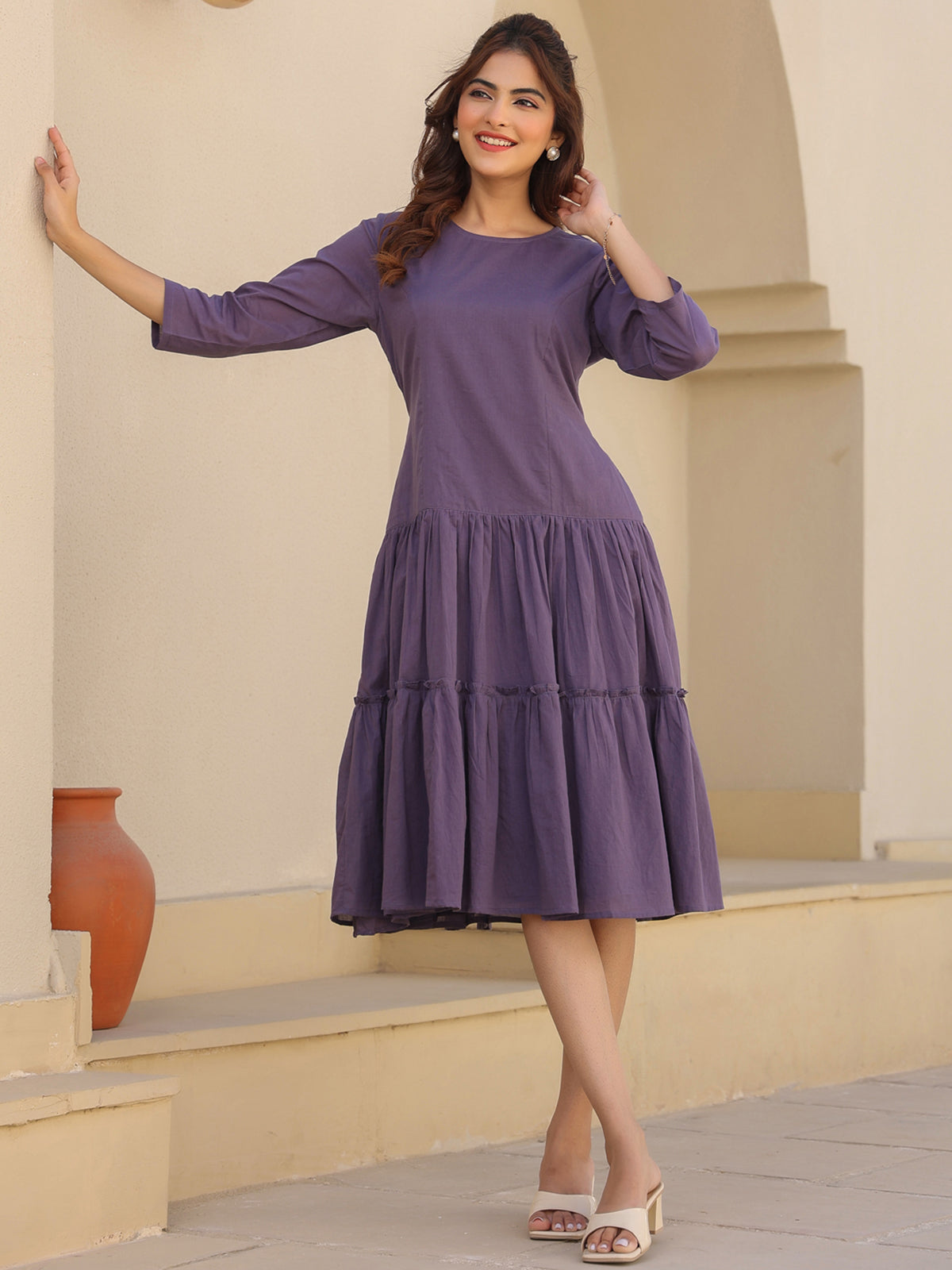 Janasya Light Cotton Solid A-Line DRESS - Distacart