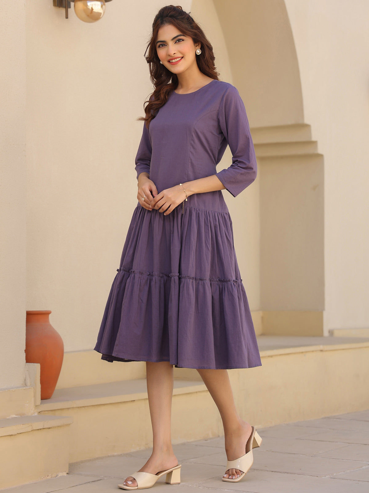 Janasya Light Cotton Solid A-Line DRESS - Distacart
