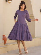 Janasya Light Cotton Solid A-Line DRESS - Distacart