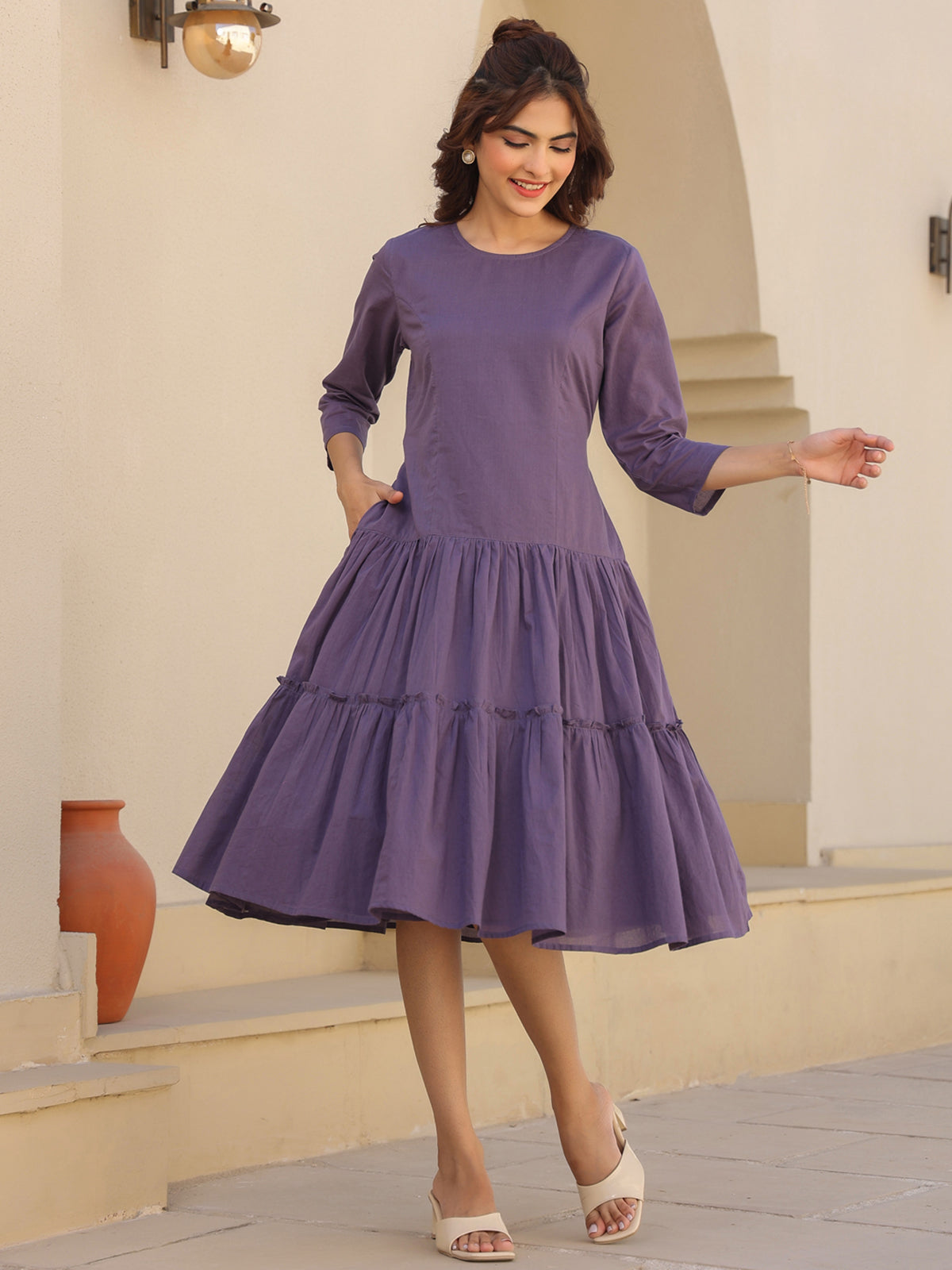 Janasya Light Cotton Solid A-Line DRESS - Distacart