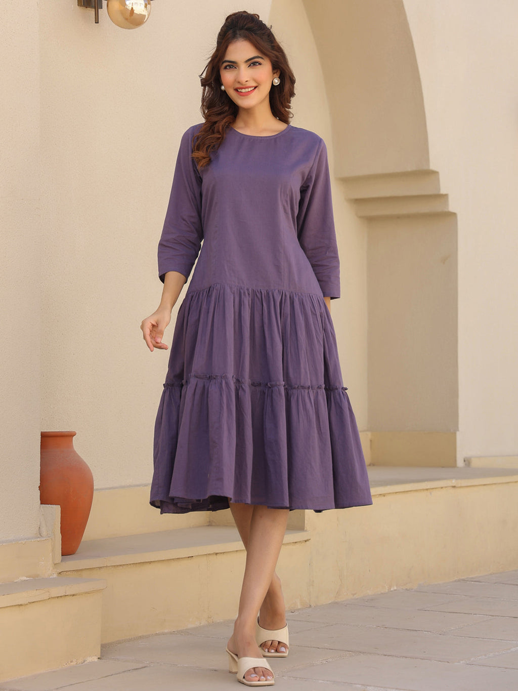 Janasya Light Cotton Solid A-Line DRESS - Distacart